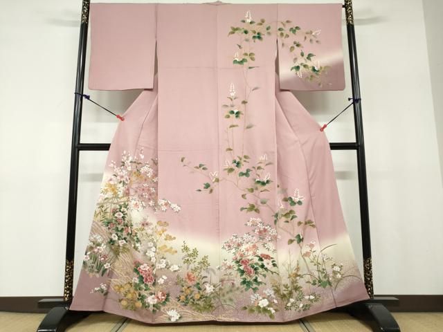 平和屋着物●訪問着 流水草花文 暈し染め 金彩 正絹 逸品 DABF1200ud