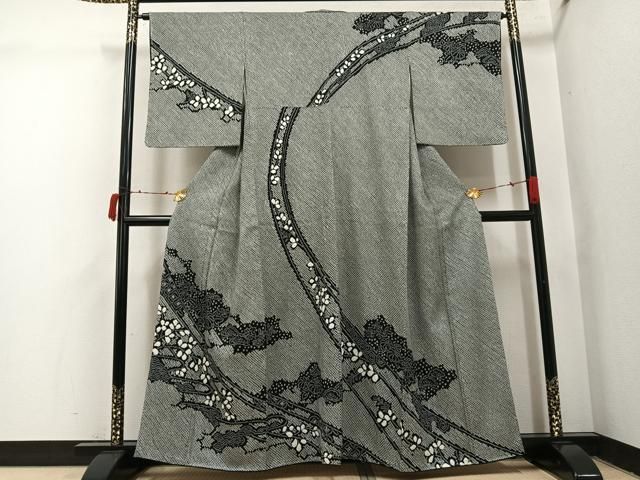 平和屋着物●訪問着 総絞り 草花文 黒地 鈴乃屋扱い 正絹 逸品 未使用 AABI7477ph