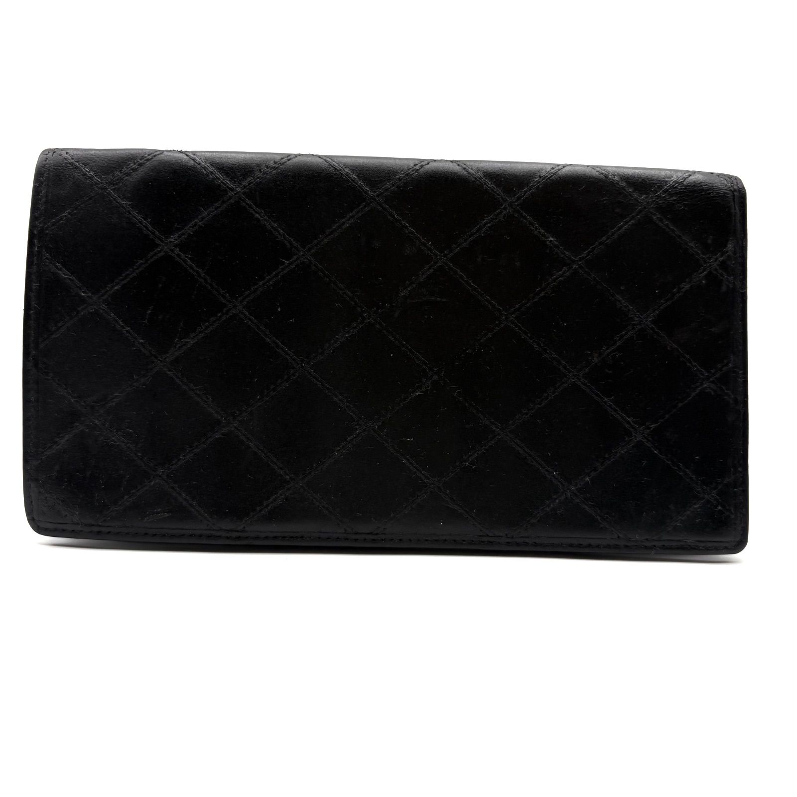 CHANEL Black Leather Bi-fold Long Wallet シャネル レザー 2つ折り長