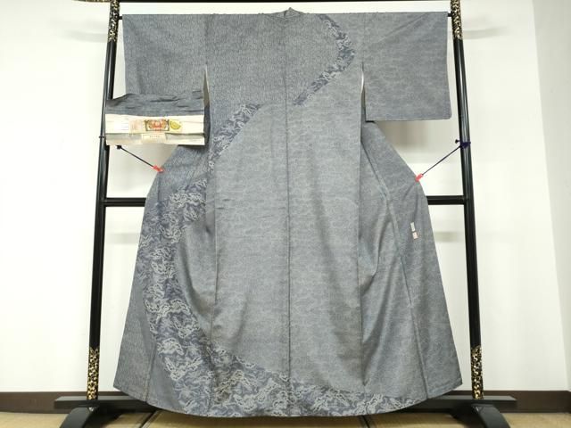 平和屋着物●二代目 川村久太郎　本場縞大島紬　訪問着　草花文　証紙付き　上村絹織物謹製　正絹　逸品　DABF1413ud