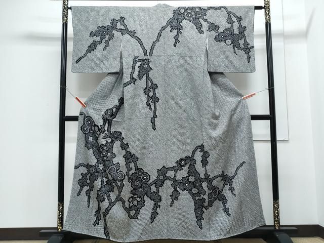 平和屋着物●訪問着 総絞り 草花文 黒地 ますいわ屋扱い 正絹 逸品 CABH3601th