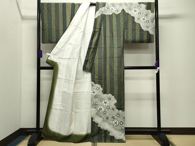 平和屋着物○本場縞大島紬 訪問着 絞り 道長花文 堀之内織物謹製 証紙
