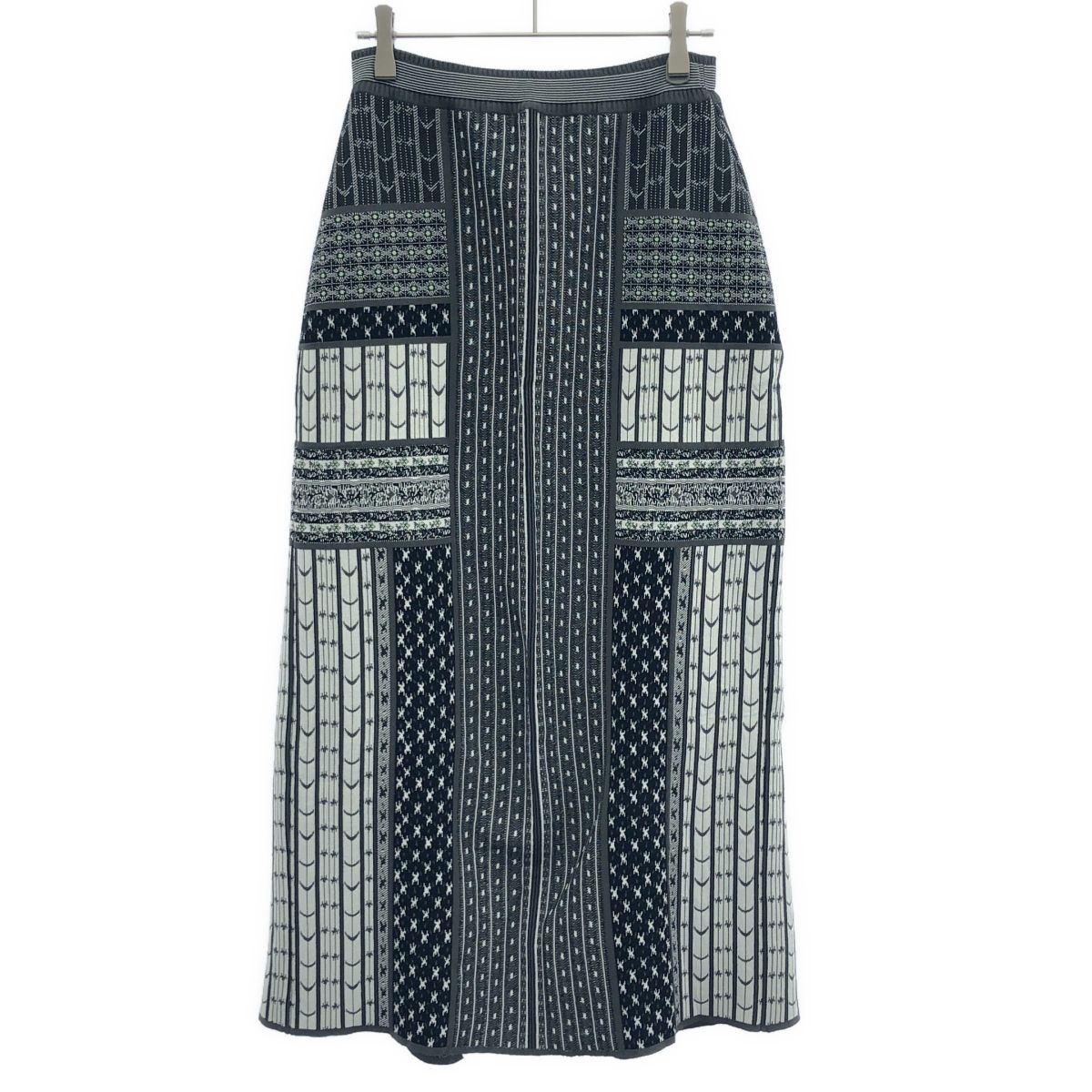 mame kurogouchi マメ クロゴウチ 25SS Geometric Pattern Knitted Skirt ジオメトリックニットスカート MM25SS-KN087 グレー 2