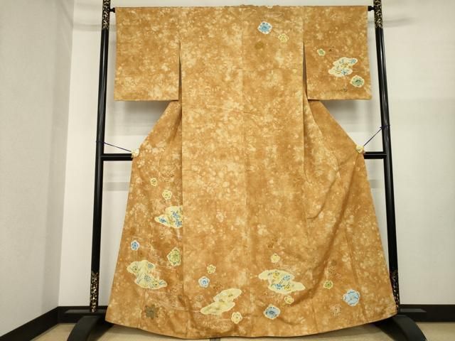 平和屋着物●訪問着　紬地　絞り　流水花文　正絹　逸品　AABI9703ck