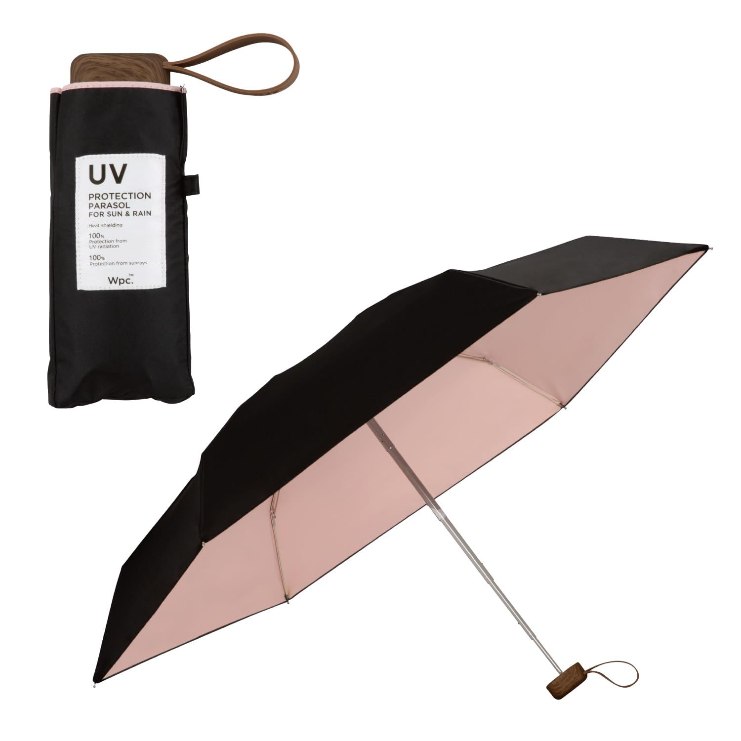Wpc. 日傘 遮光インサイドカラーtiny ブラック 《遮光率100%・UVカット率100％・UPF50＋・晴雨兼用》折りたたみ傘 親骨50cm レディース コンパクト 小さい 無地 通勤 通学 おしゃれ 可愛い 女性 801-11949- 435990bc