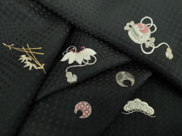 平和屋着物●訪問着 総刺繍 宝尽くし 黒地 金銀糸 正絹 逸品 DABF7536ps
