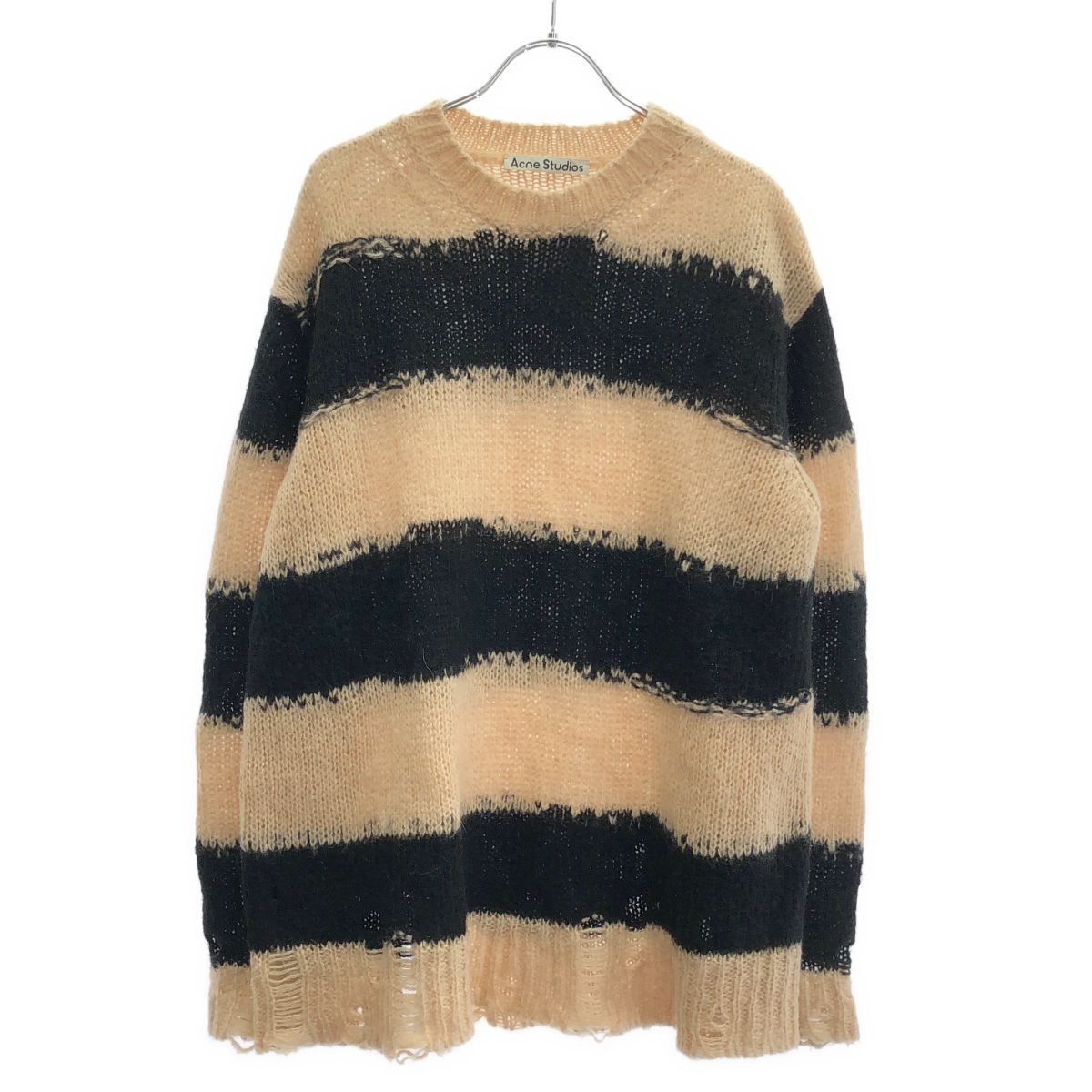 Acne Studios アクネストゥディオズ ダメージボーダーニットセーター FN-WN-KNIT000291 ベージュ ブラック XXS 18,980円