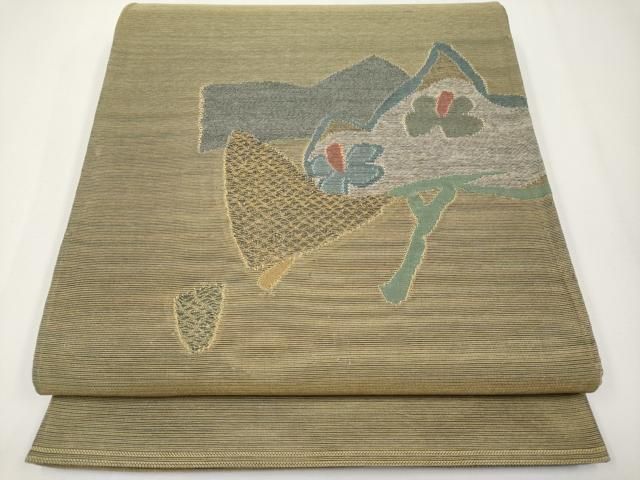 平和屋着物＊夏物　太鼓柄袋帯　枝花文　正絹　逸品　CABH6012tx