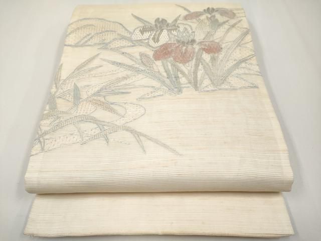 平和屋着物*夏物 中国三大刺繍 スワトウ刺繍 太鼓柄袋帯 絽刺し 区限刺繍 流水草花文 正絹 逸品 CABH6022tx