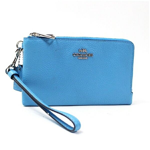 コーチ リストレットポーチ ペプルドレザーレザー F87590 ライトブルー 中古 ABランク COACH レディース 女性用 ブランド