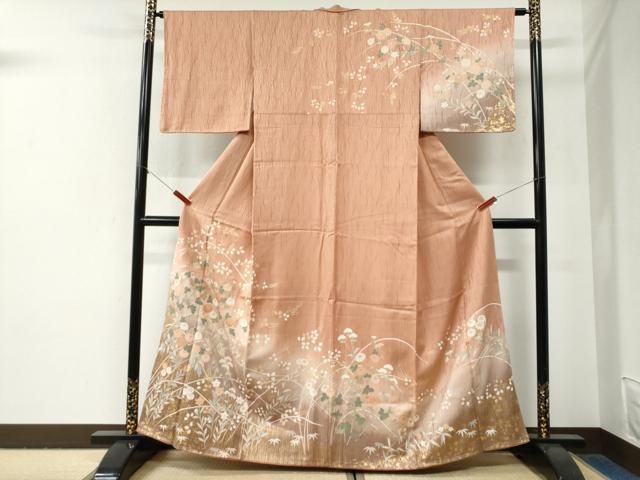 平和屋着物●訪問着　草花文　暈し染め　金彩　正絹　逸品　未使用　CABG0806yc