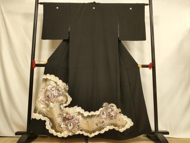 平和屋着物□豪華黒留袖 駒刺繍 花鳥鼓文 金彩 正絹 逸品 AABI6013fw