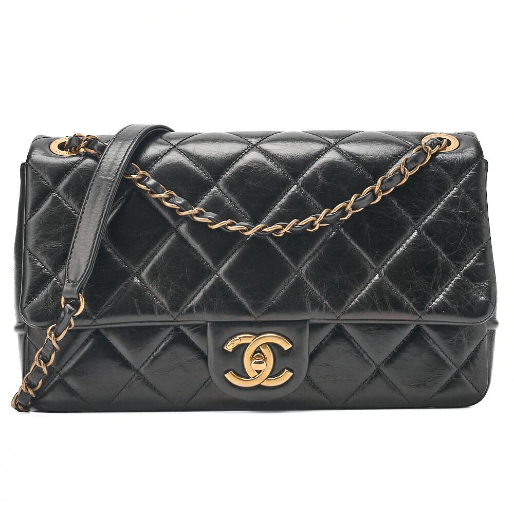 CHANEL シャネル 　ヴィンテージカーフ　マトラッセ　シングル　チェーンショルダー　黒　ゴールド金具　レディースバッグ　ブランド【中古】【送料無料】