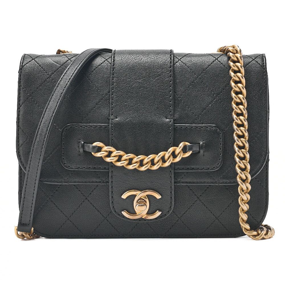 CHANEL シャネル 　カーフスキン　マトラッセ　シングル　ターンロック　チェーンショルダー　黒　ゴールド金具　レディースバッグ　ブランド【中古】【送料無料】