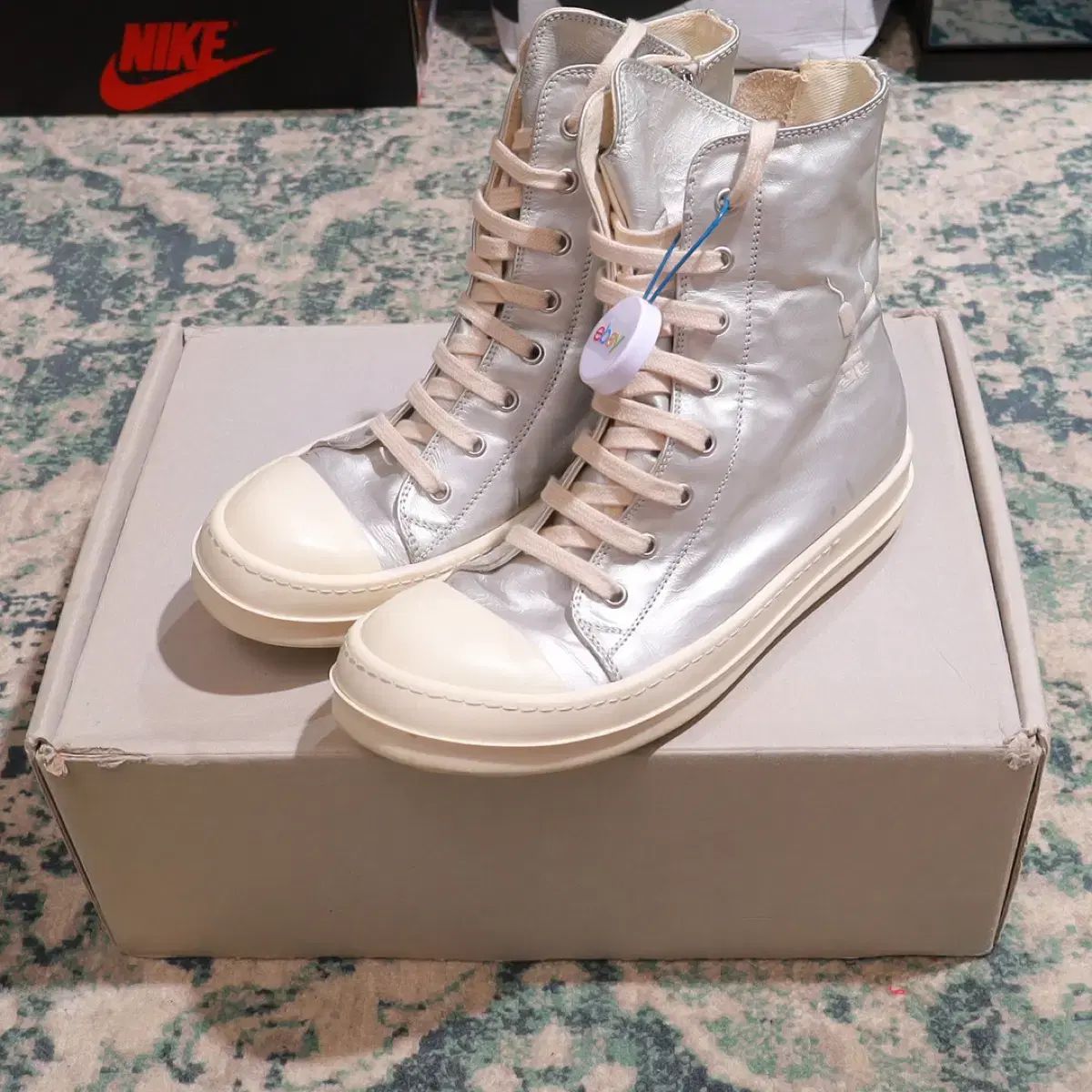 RICK OWENS リックオウエンス DRKSHDW(リックオウエンス ダークシャドウ) ラモンズ ハイトップ シルバー 38サイズ