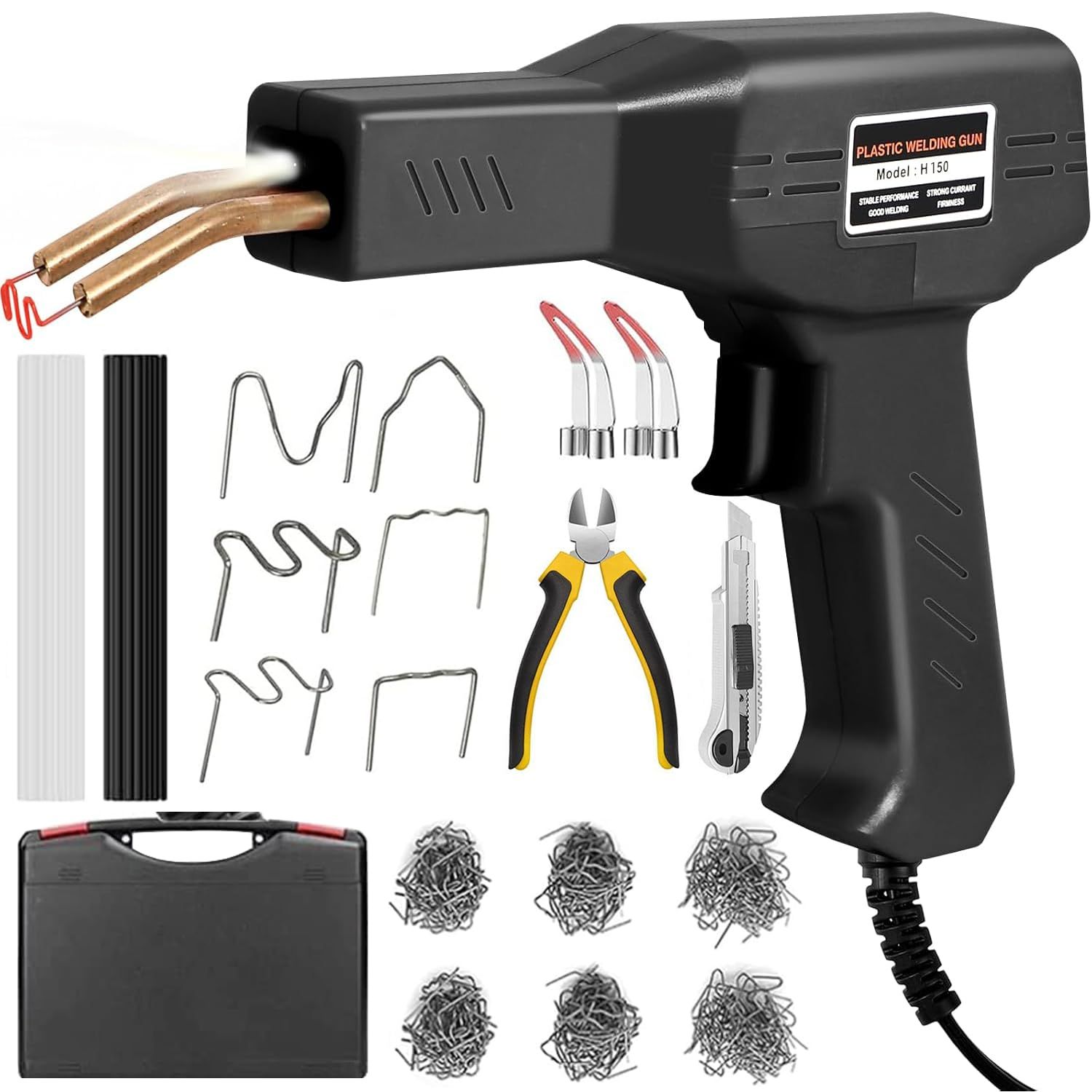 Laiqianle150w プラスチック溶接機 ホッチキス溶接機 バンパー補修用 6種800本の溶接釘付き LED照明付き 3秒高速加熱 多目的、耐久性、使いやすさ、高出力プラスチック溶接 溶接修理機 溶接機ガン(150W)(沖縄・離島の方不 d56b72b5