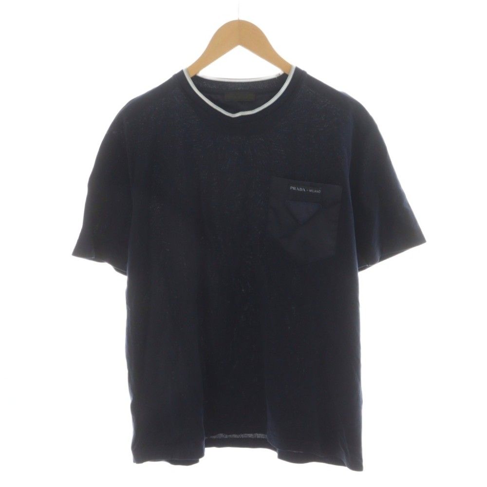 プラダ PRADA トライアングルロゴ Tシャツ カットソー 半袖 クルーネック XL 紺 ネイビー UJN616 /AN36
