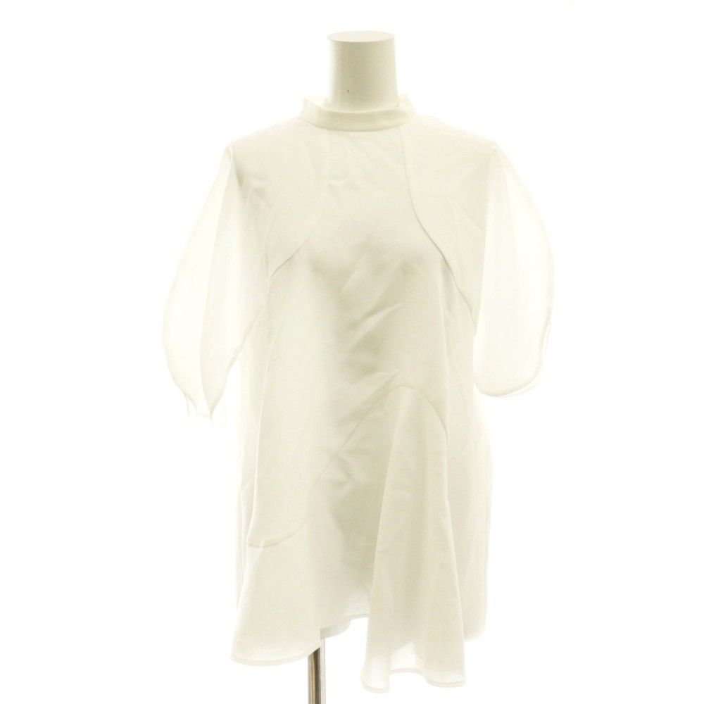 エンフォルド ENFOLD 25SS DRAPE PULLOVER ブラウス シャツ バンドカラー 半袖 38 白 /CX ■OS ■SH