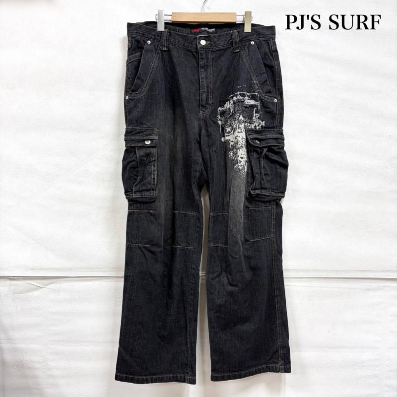 古着 PJ'S SURF デニム ワイド 極太 カーゴパンツ ロゴ 刺繍 Y2K ヴィンテージ vintage オールドサーフ メンズ 2L ISItems【USED】【古着】【中古】50159817