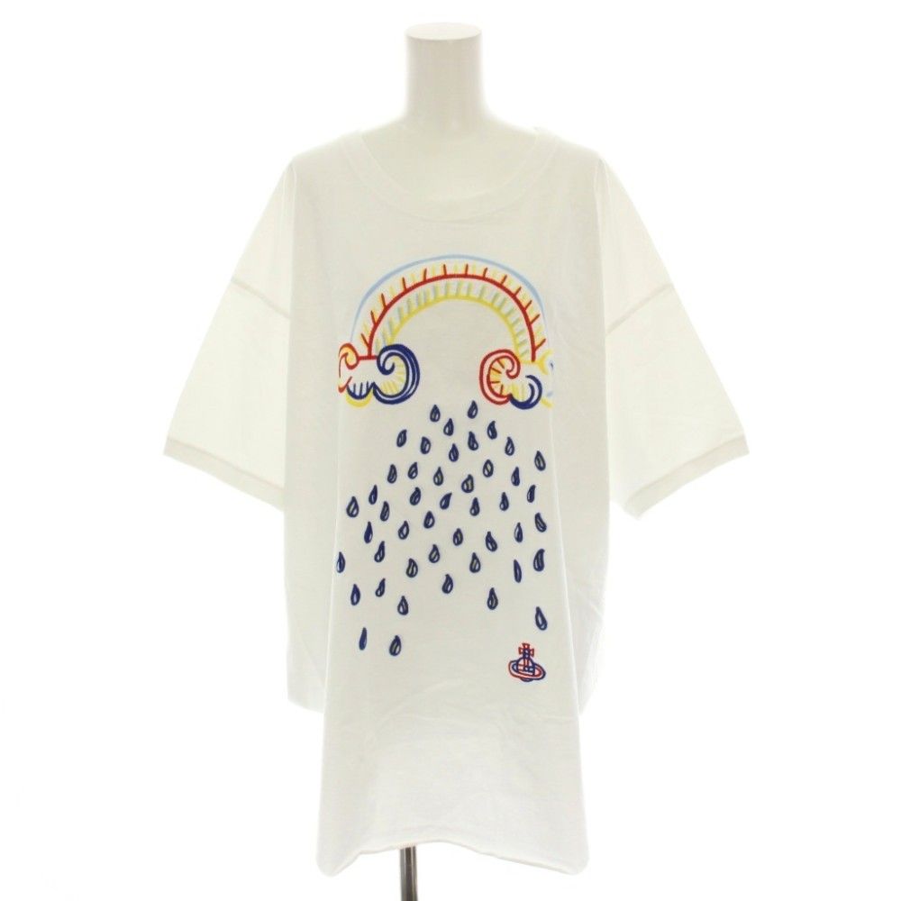 ヴィヴィアンウエストウッドレッドレーベル Vivienne Westwood RED LABEL Tシャツ カットソー クルーネック 半袖 オーブ 雲 虹 雨 刺繍 00 白 ホワイト 16-12-342006 /YT