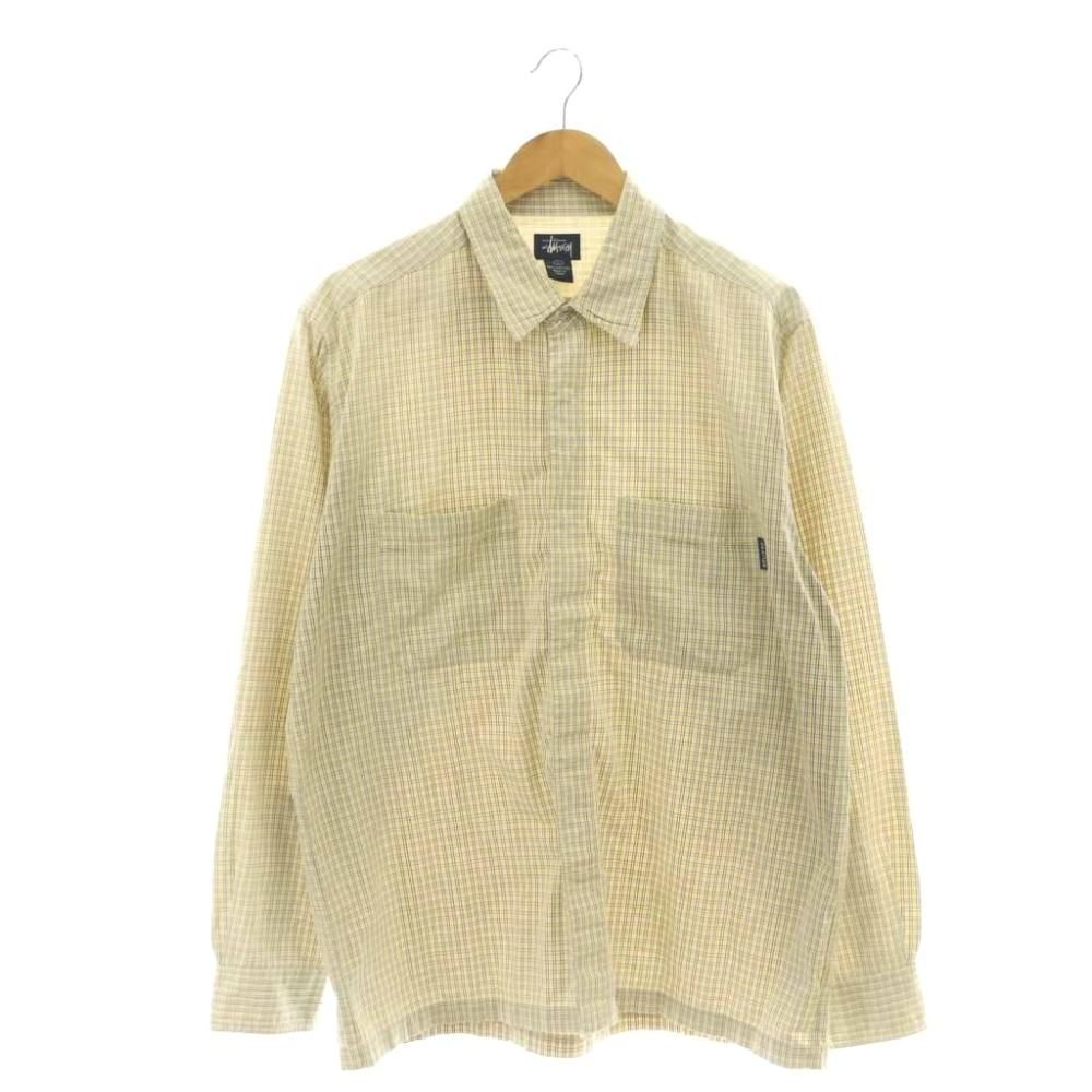 ステューシー STUSSY 90s 紺タグ チェックシャツ カジュアル 長袖 L マルチカラー 黄色 イエロー 白 ホワイト /SS ■OS