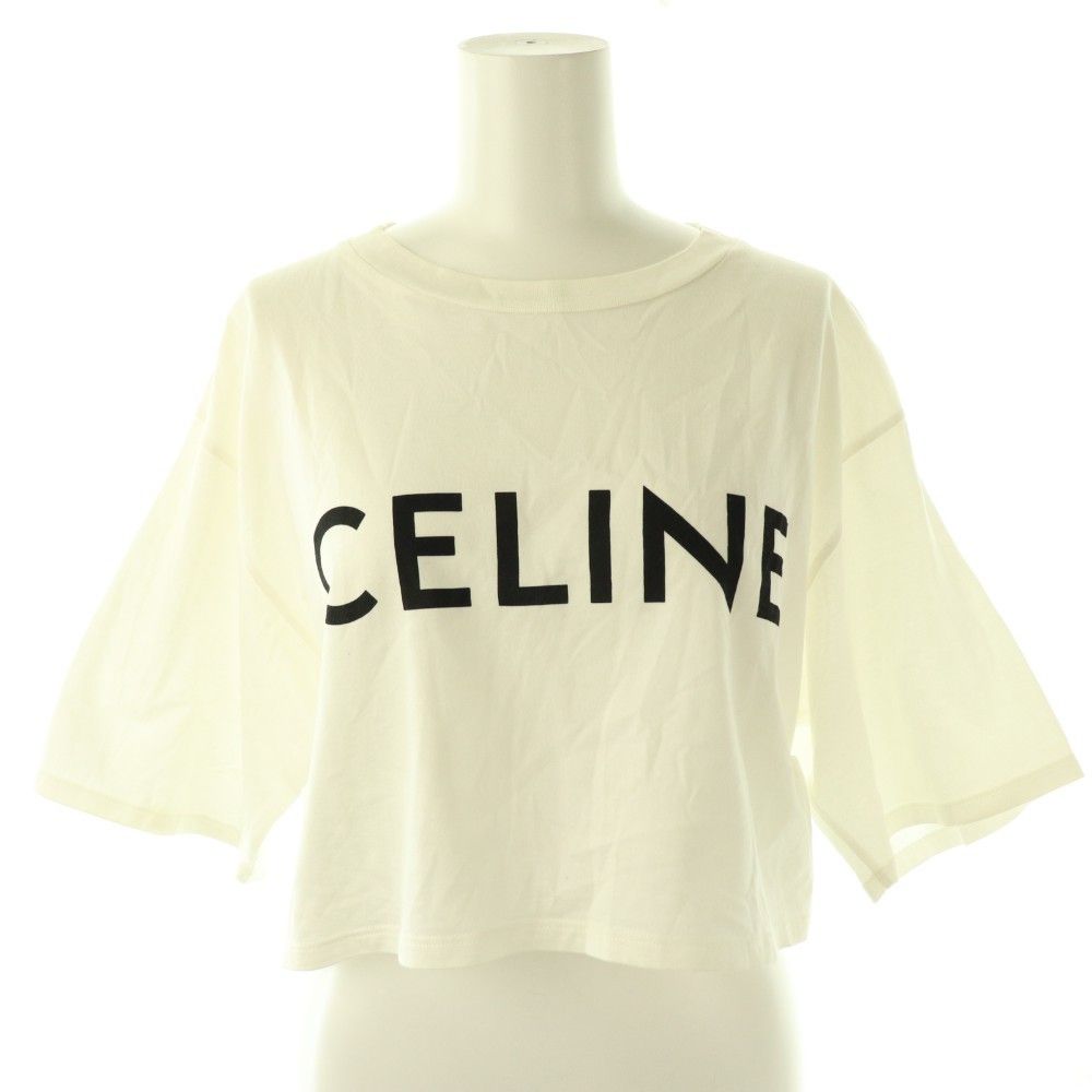 セリーヌ CELINE by Hedi Slimane クロップドTシャツ カットソー S アイボリー ブラック 2X761501F /DO ■OS ■SH