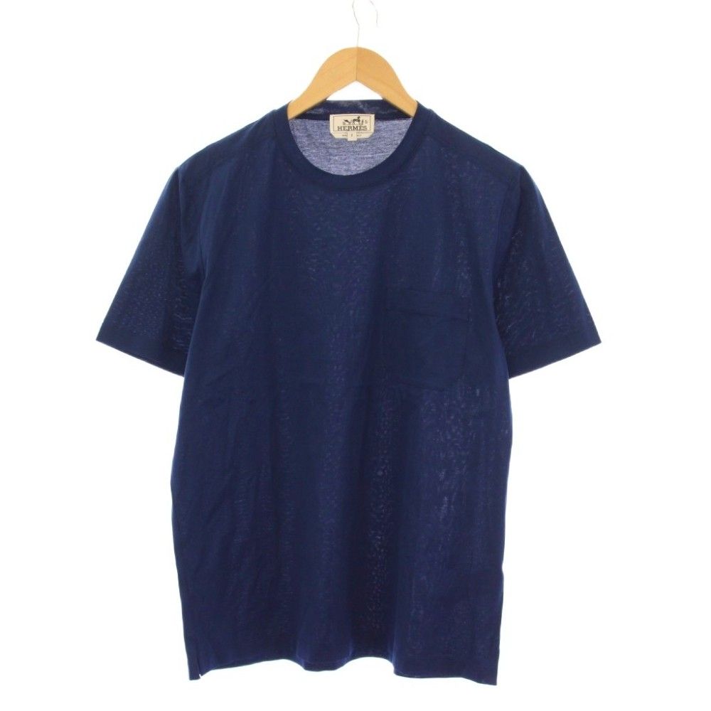 エルメス HERMES ポケットTシャツ カットソー クルーネック 半袖 S 紺 /KH