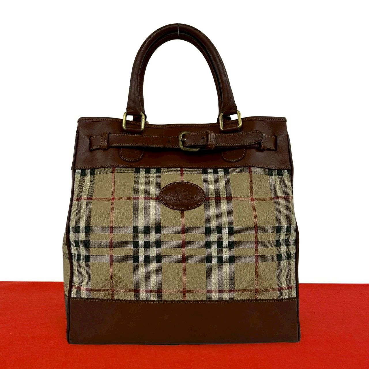 極 美品 BURBERRYS バーバリーズ ノバチェック シャドーホース 柄 レザー 本革 ハンドバッグ トートバッグ ブラウン ベージュ 52624