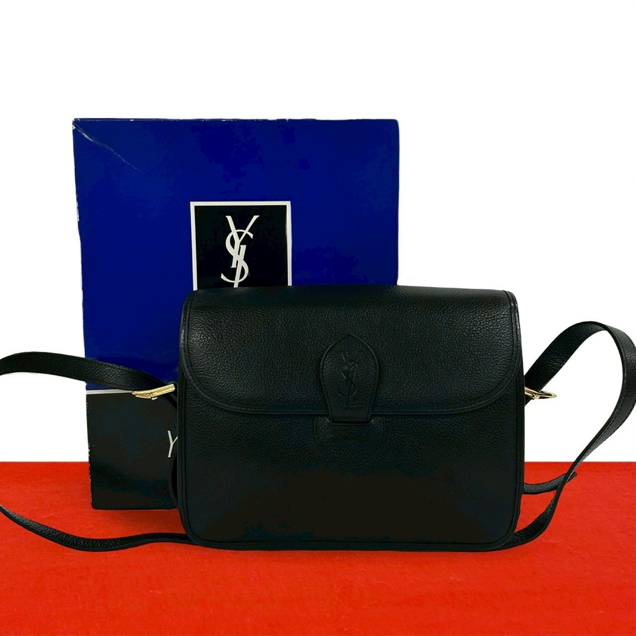 イヴサンローラン YSL ロゴ レザー ショルダーバッグ ポシェット 極 美品 箱付き YVES SAINT LAURENT イヴ・サンローラン ヴィンテージ