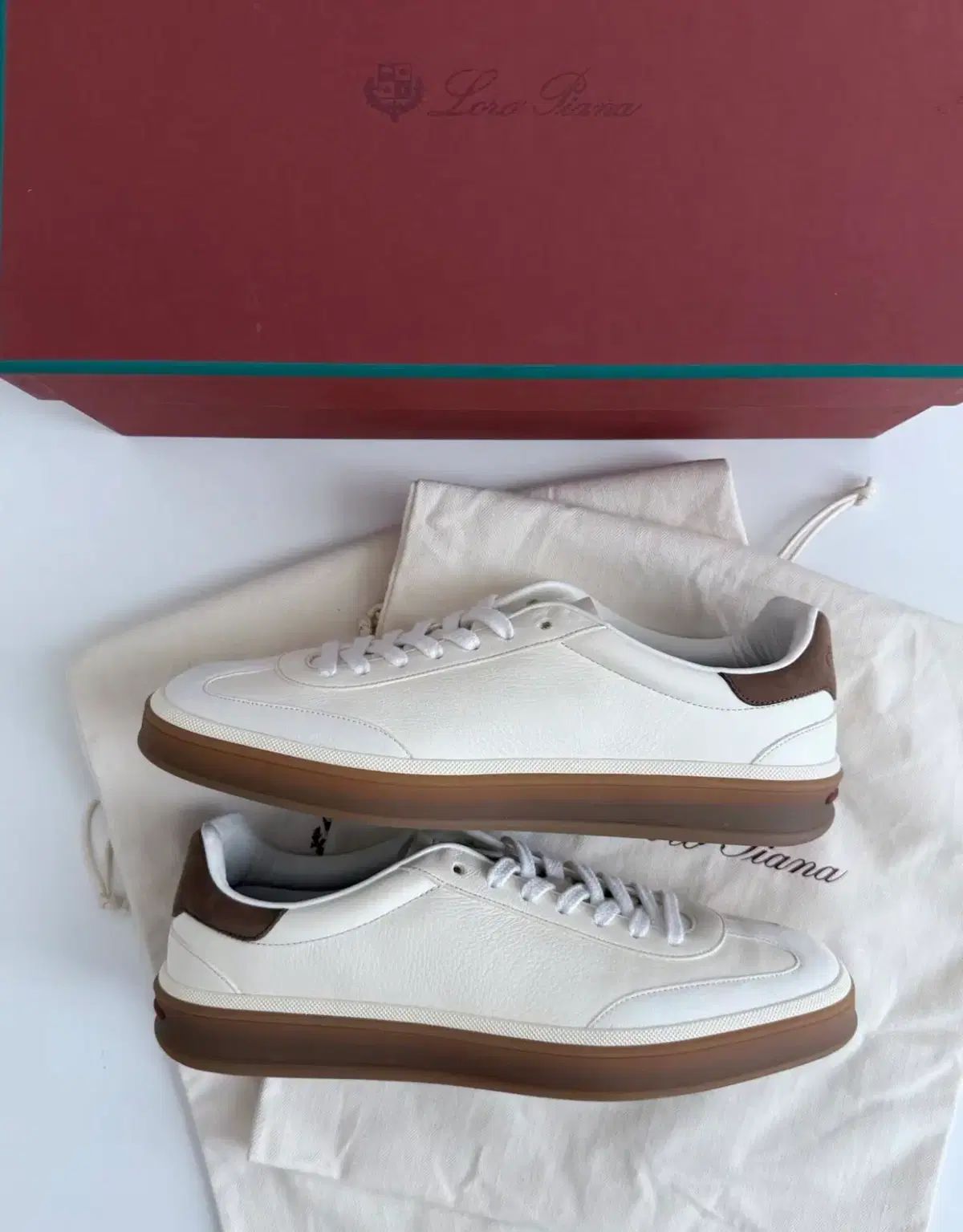 43Loro Piana ロロ・ピアーナ テニス ウォーク カーフスキン スニーカー 白