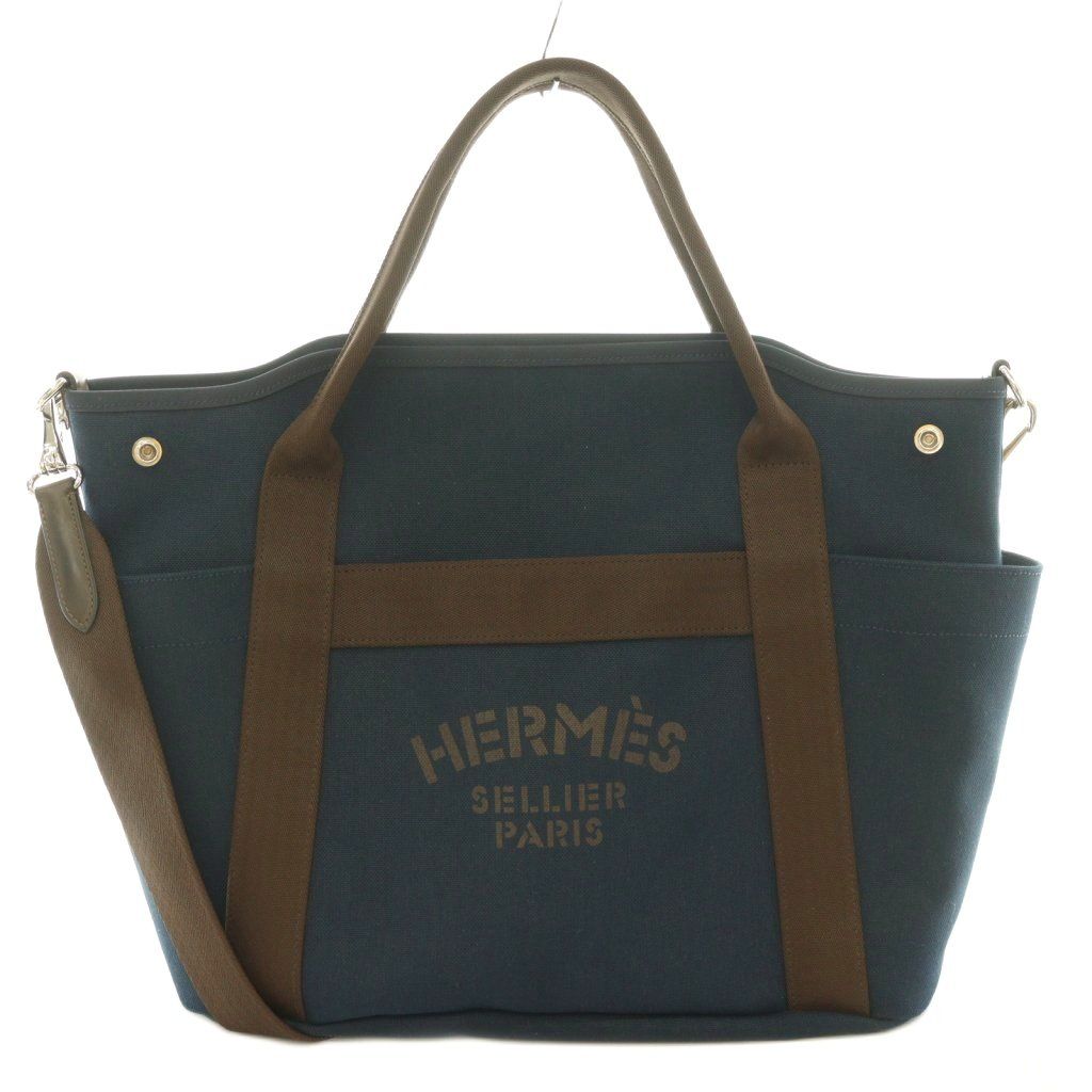 エルメス HERMES サックドパンサージュ グルーム C刻印 2WAY トートバッグ ハンド ショルダー キャンバス バイカラー ロゴ プリント 紺 ネイビー 茶 ブラウン /BB ■OH 125,450円
