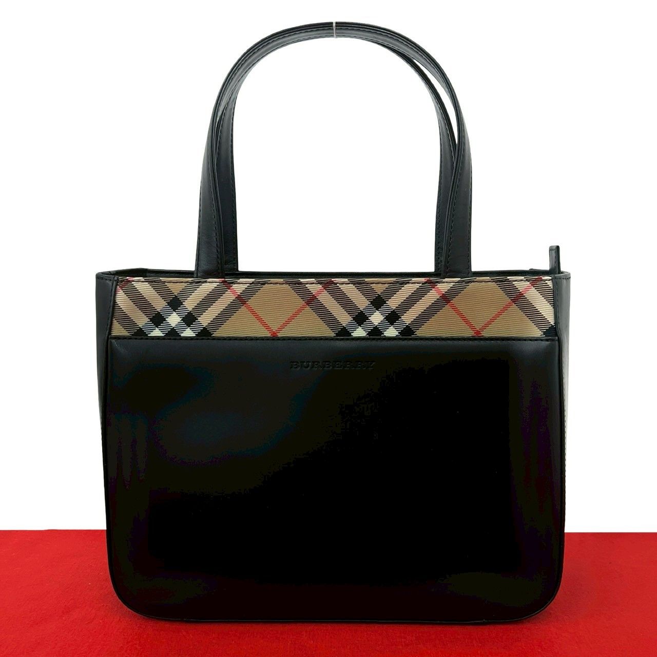 ほぼ未使用 BURBERRY バーバリー ノバチェック 柄 ロゴ レザー 本革 