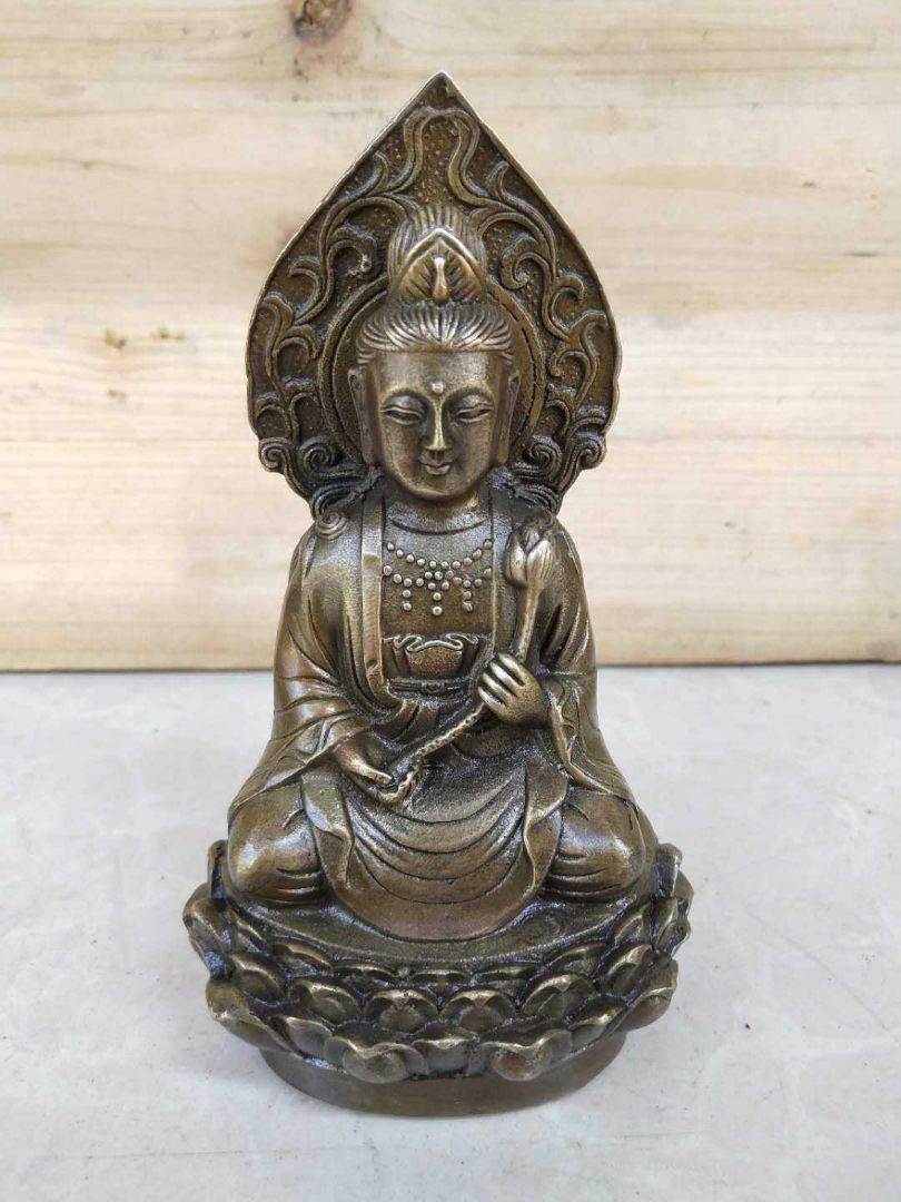 仏教美術 背もたれ坐蓮観音 仏像 銅製 銅器