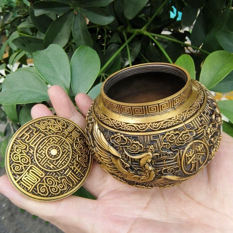 銅器 浮彫り龍鳳缶 茶葉缶 茶道具 装飾品 工芸品 置物 銅 細工 龍鳳 荼葉壺 装飾品 工芸品 美術品 置物 - メルカリ