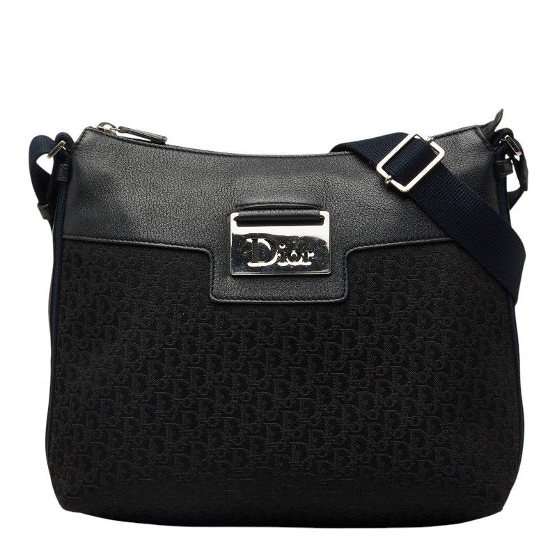 ディオール ストリートシック トロッター 斜め掛け ショルダーバッグ ブラック ネイビー レザー ジャガード レディース Dior【1-0266497】