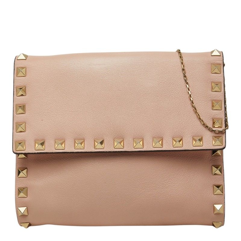 ヴァレンチノ ガラヴァーニ ロックスタッズ 斜め掛け チェーン ショルダーバッグ ピンク レザー レディース Valentino【1-0268060】