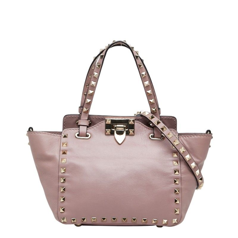 ヴァレンティノ ガラヴァーニ ロックスタッズ ハンドバッグ ショルダーバッグ 2WAY ピンク レザー レディース VALENTINO【214-69124】