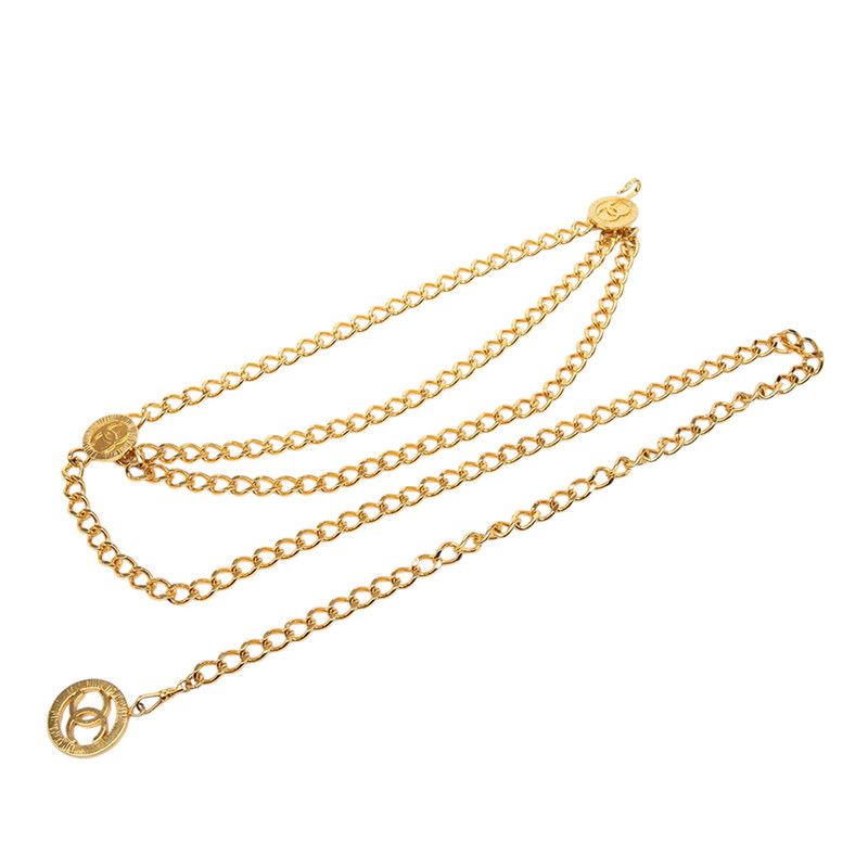 シャネル ココマーク 1984 ヴィンテージ チェーンベルト ３連 ゴールド メッキ レディース CHANEL【1-0269236】