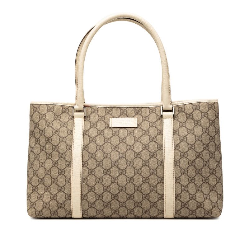 グッチ GGスプリーム トートバッグ ショルダーバッグ 114595 ベージュ ホワイト PVC レザー レディース GUCCI【227-69267】