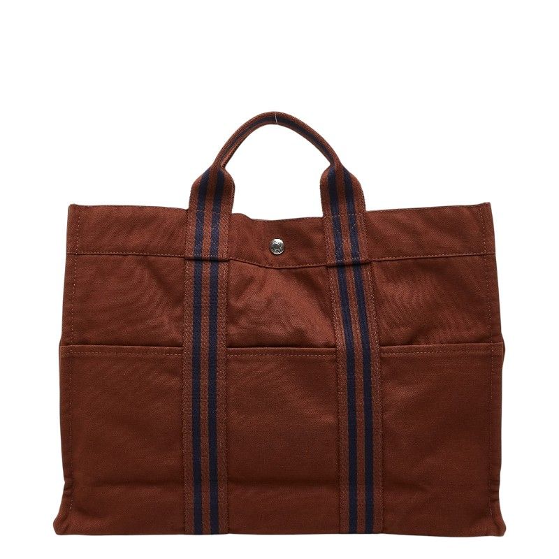 エルメス フールトゥMM ハンドバッグ トートバッグ ブラウン ネイビー キャンバス レディース HERMES【1-0269295】