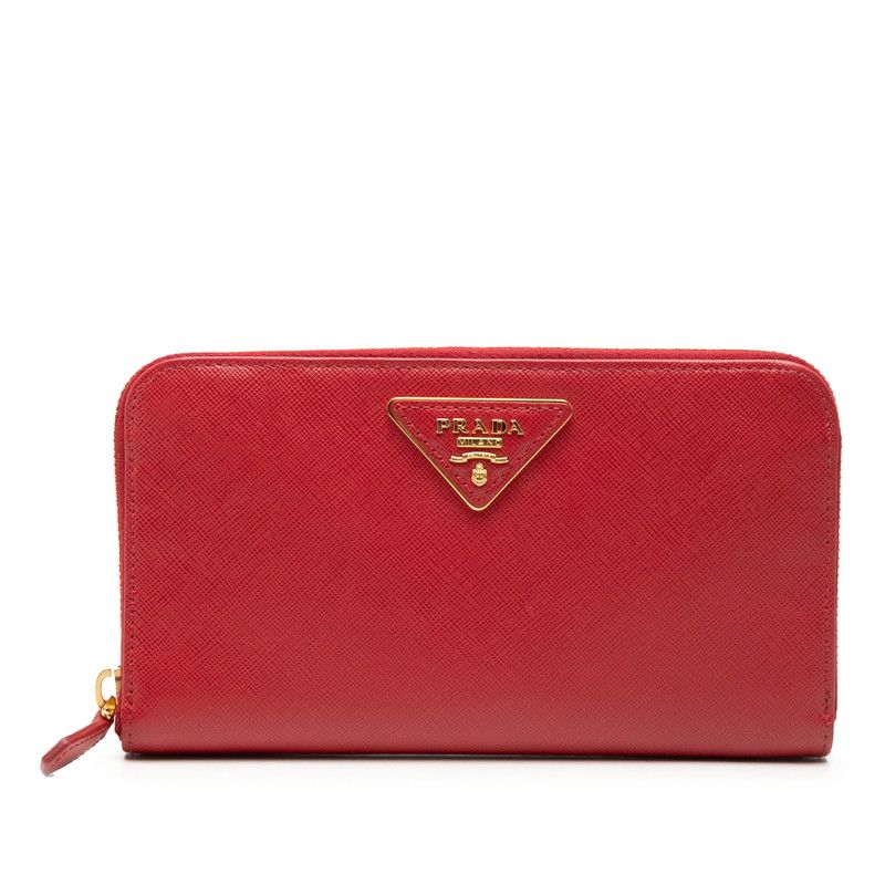 プラダ 三角ロゴ ラウンドファスナー 長財布 1M1133 レッド サフィアーノレザー レディース PRADA【1-0269856】