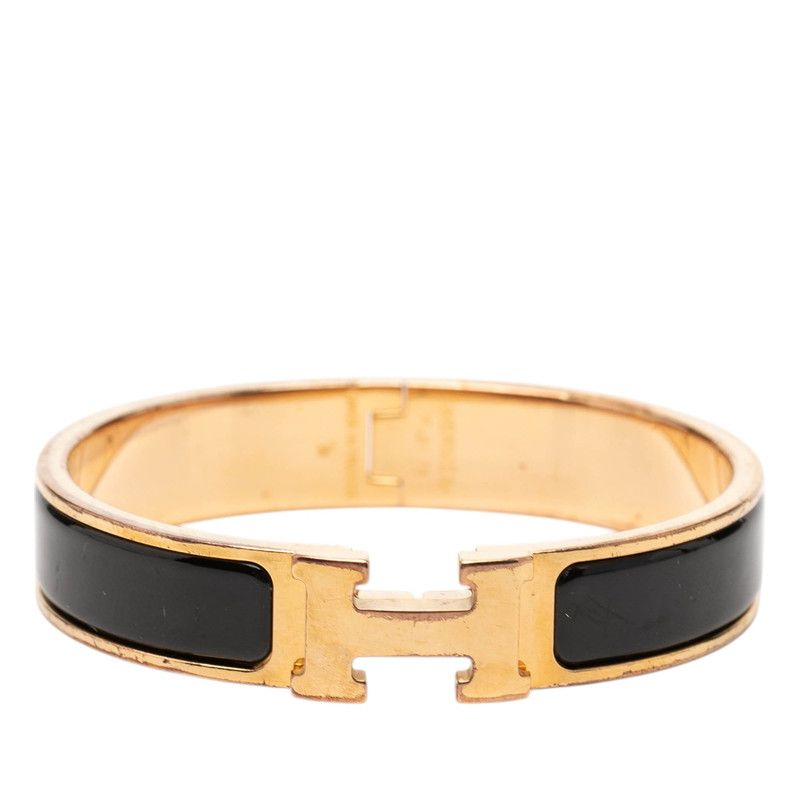 エルメス クリックH PM Hロゴ エナメルブレスレット ブラック ゴールド メッキ レディース HERMES【1-0269904】