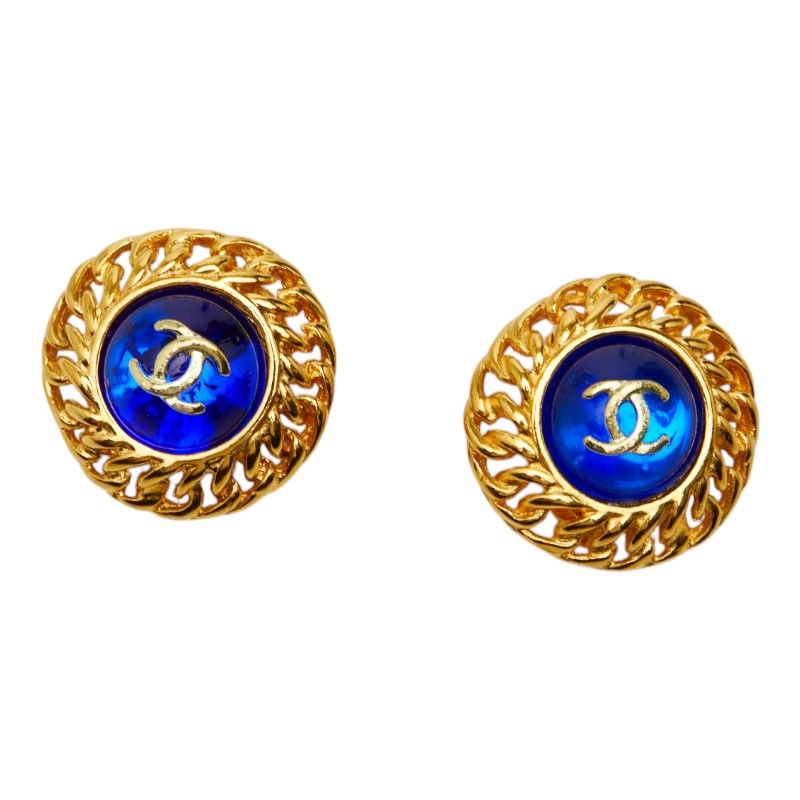 シャネル ココマーク グリポア イヤリング ゴールド ブルー メッキ レディース CHANEL【1-0270132】