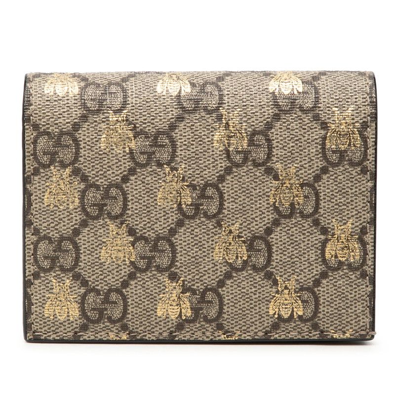 グッチ GGスプリーム ビー 蜂 二つ折り財布 コンパクトウォレット 508757 ベージュ PVC レザー レディース GUCCI【1-0270187】
