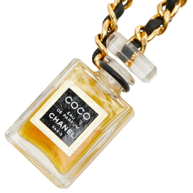 シャネル COCO EAU DE PAPFUM ココ オードゥ パルファム 香水 ミニボトル チェーン ネックレス ゴールド ブラック クリア メッキ レザー ガラス レディース CHANEL【1-0270763】