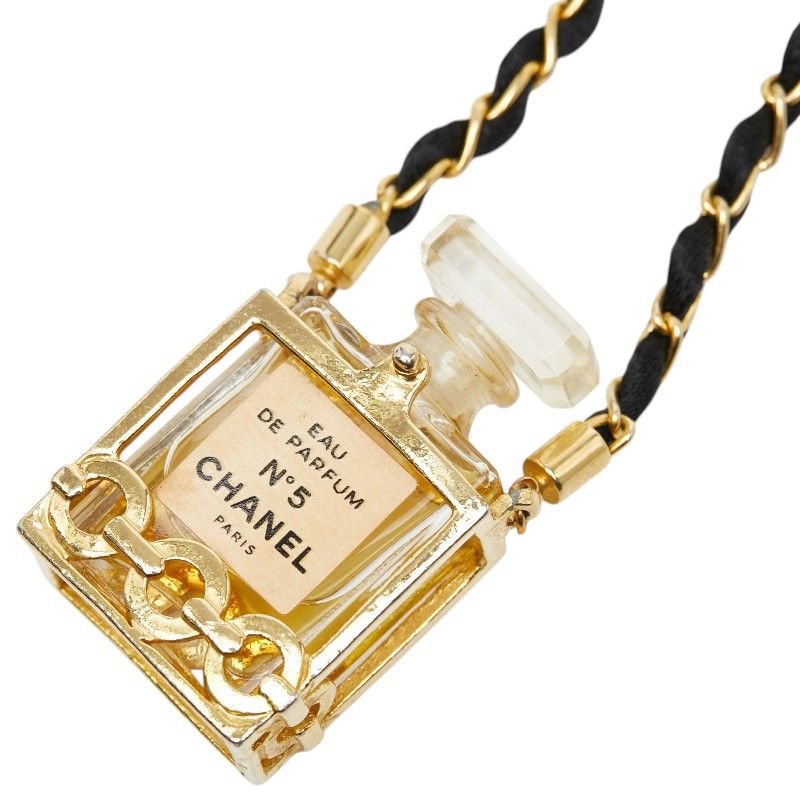 シャネル COCO EAU DE PAPFUM N°5 ココ オードゥ パルファム 香水 ミニボトル ネックレス ゴールド ブラック クリア メッキ キャンバス ガラス レディース CHANEL【1-0270765】
