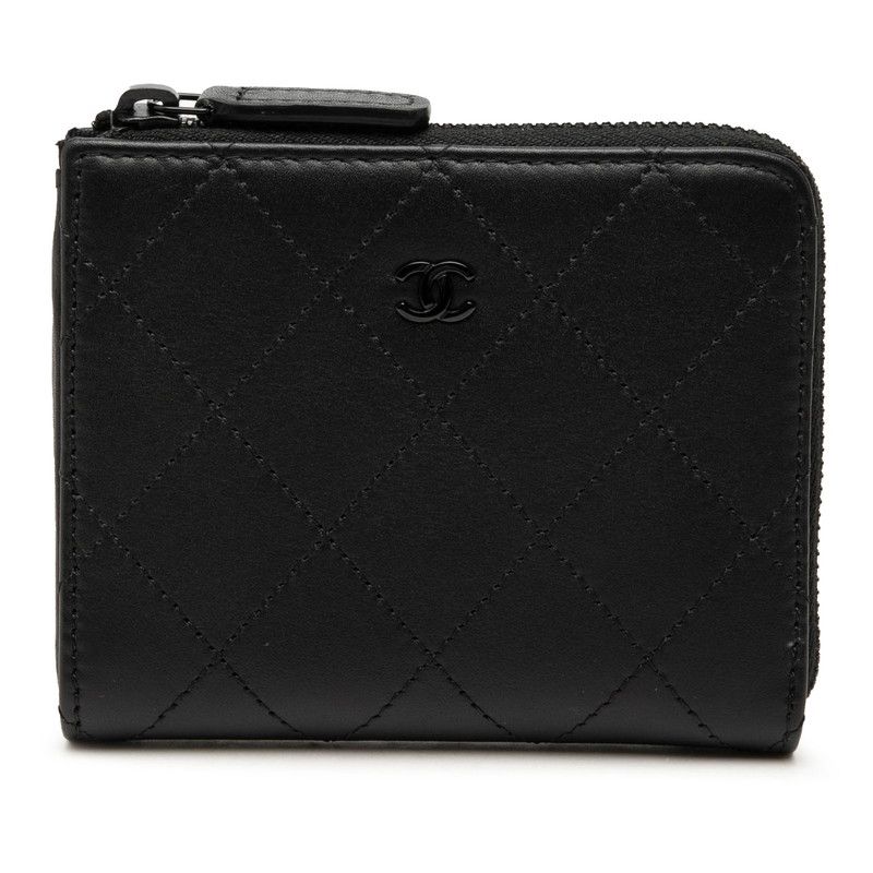 シャネル ココマーク マトラッセ コインケース コンパクトウォレット L字ファスナー AP3997 ソーブラック レザー レディース CHANEL【252-70946】
