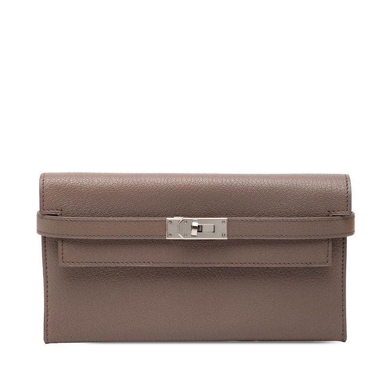 エルメス ケリーウォレット 長財布 グレー系 シェーブル レディース HERMES【252-70954】