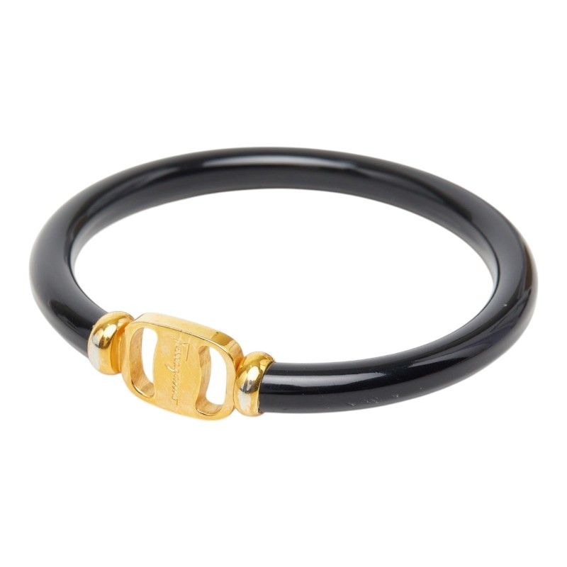 サルヴァトーレフェラガモ ヴァラ バングル ゴールド ブラック プラスチック メッキ レディース Salvatore Ferragamo【1-0271208】