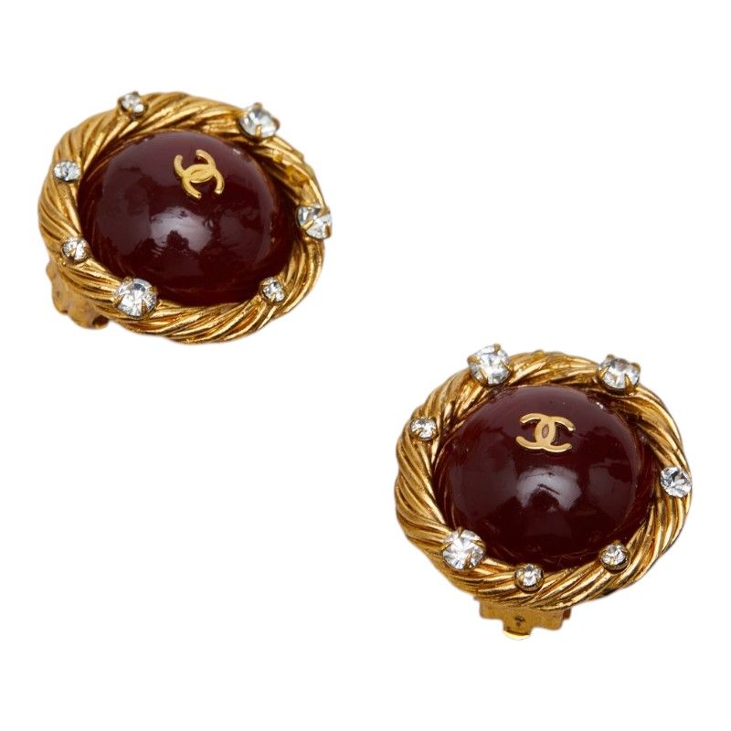 シャネル ココマーク グリポア イヤリング ゴールド レッド メッキ ラインストーン レディース CHANEL【1-0271215】